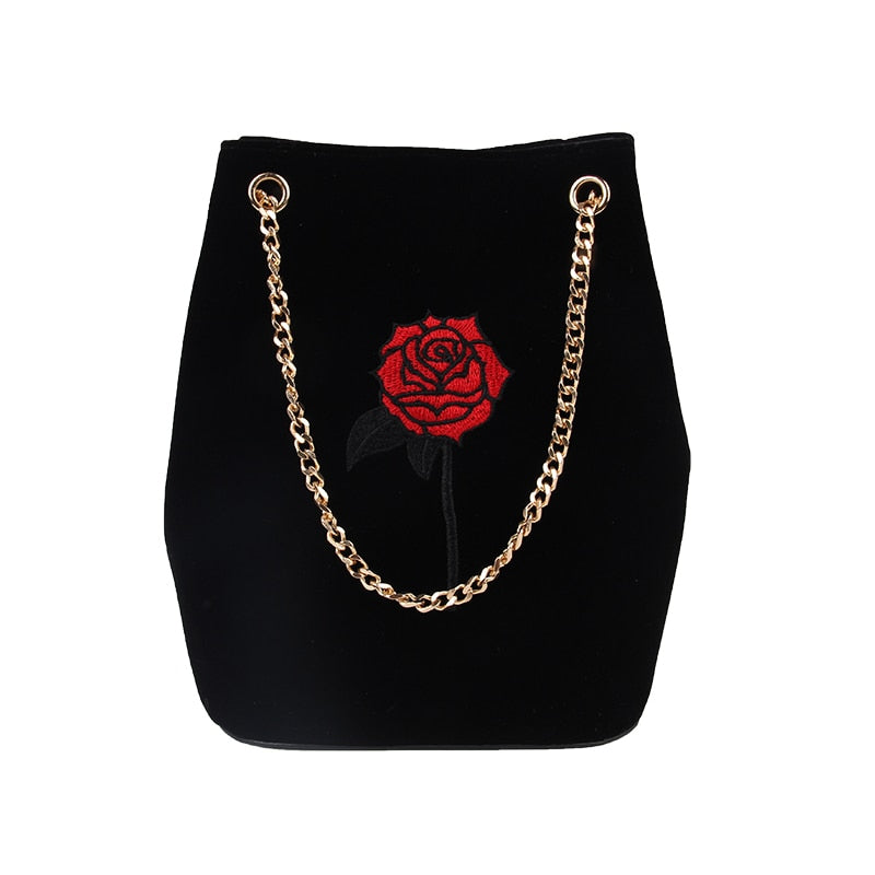 Bucke Bag Women Embroidery Diamond Handbag Ladies Velve Shoulder Bag Elegan Crystal Floral Chain Bags