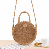 Women Bohemian Mini Round Straw Bag Summer Beach Vintage Handmade Shoulder Bag Woven Circle Portable Crossbody Bag