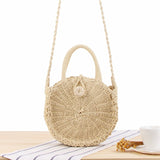 Women Bohemian Mini Round Straw Bag Summer Beach Vintage Handmade Shoulder Bag Woven Circle Portable Crossbody Bag
