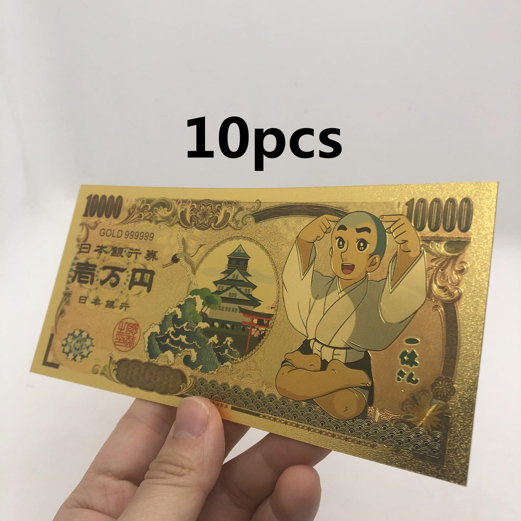Japan traditional Anime Smart little Monk Smart Ikkyu san 10000 Yen Gold plastic Banknote for classic Collection