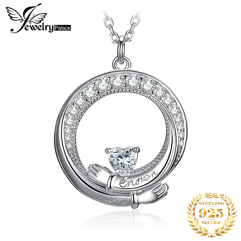 JewelryPalace  Claddagh Love Hug Heart Cubic Zirconia 925 Sterling Silver Pendant Necklace for Woman No Chain