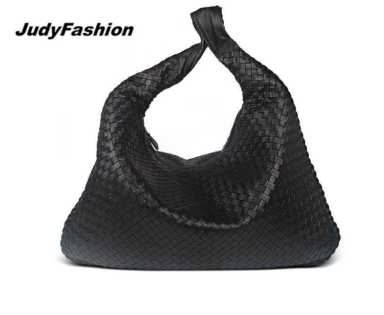 Judyfashion Real Sheepskin Women Knitting Hobo Bag Fashion Design Genuine Leather Woman Handbags B feminina Shoulder Bag
