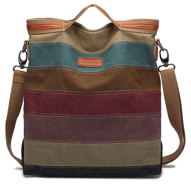 Famous Brand Women Canvas Handbag Leather Shoulder Bag Stripes Crossbody Bag Patchwork Shopping Bag bolsa