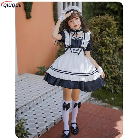 Kids Lolita Maid Dress Girls Lovely Maid Costume Children Outfit Cosplay Costumes
