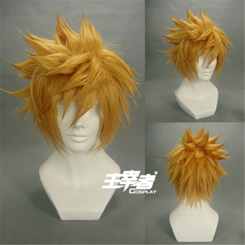 Kingdom Hearts Ventus Roxas Short Golden Yellow Halloween Costume Hair Wigs + Wig Cap