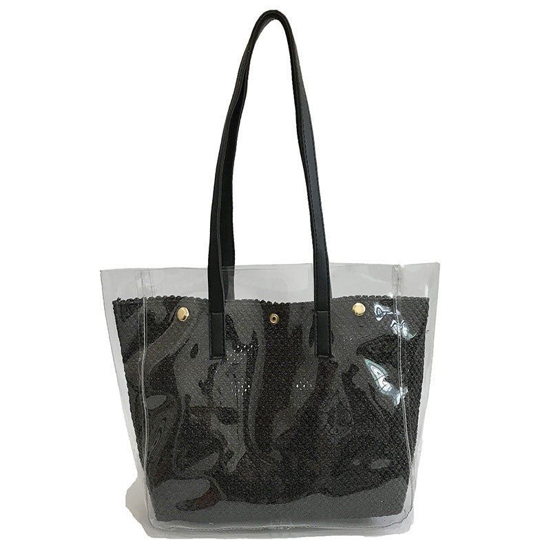 2018 High Capacity Transparen Tote Bag Big Shoulder Bag Women Summer Beach Handbags Fashion PVC Waterproof Straw bags