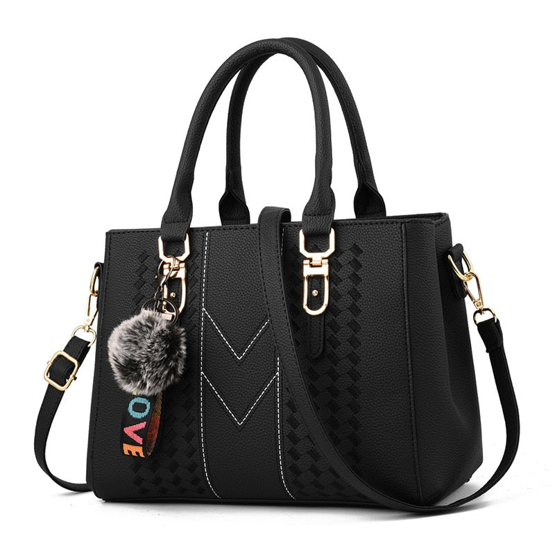 Fashion PU Leather Handbags For Women 2018 Casual Tote Bags Hairball Pendan Vintage Handbags Ladies Crossbody Bags