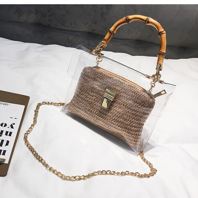 Transparen Bag For Women 2018 Handbag With Bamboo Handle Summer Small Chain Crossbody Bags Ladies Straw Beach Bags