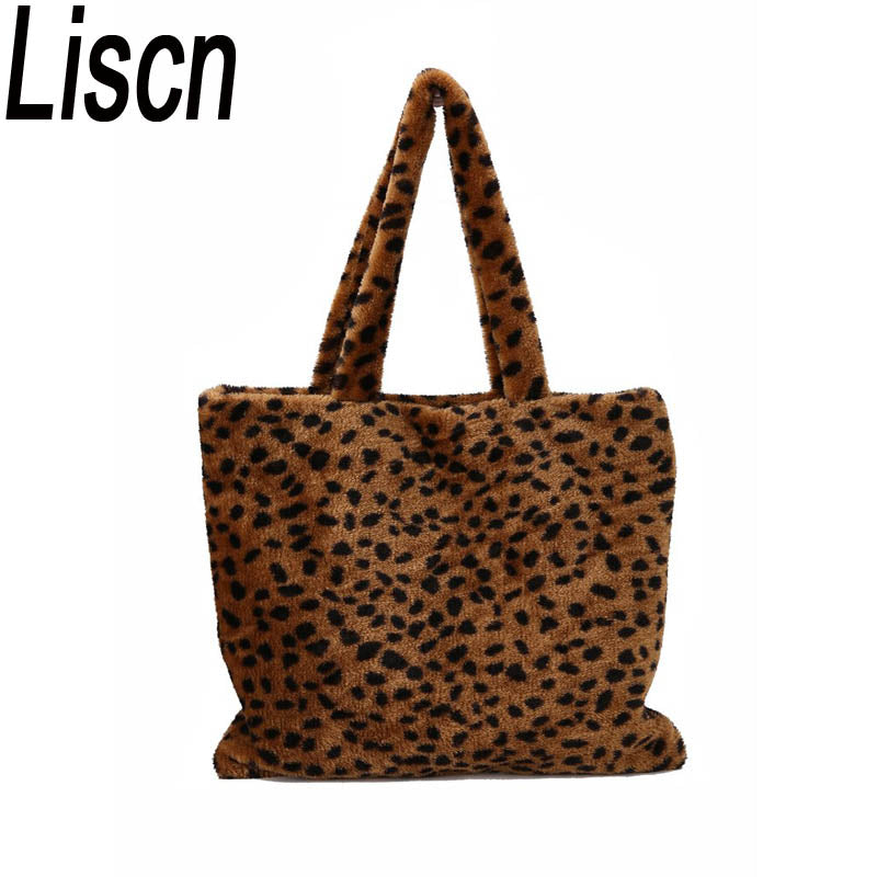 Velve bag female 2018 new handbag large capacity suede shopping bag simple leopard bag Europe and America shoulder bag