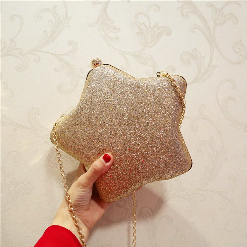 Sequin Swee Star Design Women PU Leather Floral Evening Clutches Bags Party Minaudiere Hasp Handbags Purse Wedding Bags