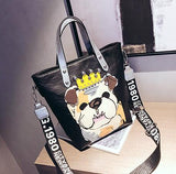 2018 New Cute Cartoon Crown Dog Shoulder Bag Women Luxury Leather Handbags Casual Tote Bucke Bag Famous Brand Designer