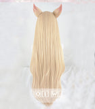 LOL Game Ahri Cosplay Wig with ears KDA Ahri Cosplay Wig Women Long Straight Blonde Heat Resistant Hair Cosplay Wigs + Wig Cap