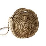 Women Bohemian Bali Mini Round Straw Bag Summer Beach Vintage Handmade Shoulder Bag Woven Circle Portable Crossbody Bag