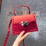 Women Fashion PVC Matte Flap Bag Diamond Rive Jelly Crossbody Messenger Bag Portable Shoulder Bag