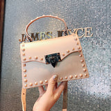 Women Fashion PVC Matte Flap Bag Diamond Rive Jelly Crossbody Messenger Bag Portable Shoulder Bag