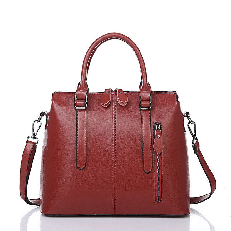 Brand Fashion Wax Oil Luxury Genuine Leather Briefcase Top-handle Shoulder Bags Female Ladies Handbags Women Blue Tote Bag