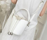 Bucke Bag Made Of Pu Patchwork Canvas ,Drawstring Closed Round Barreled Shape Small Women Bag Cute Candy Color On Sale