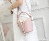Bucke Bag Made Of Pu Patchwork Canvas ,Drawstring Closed Round Barreled Shape Small Women Bag Cute Candy Color On Sale