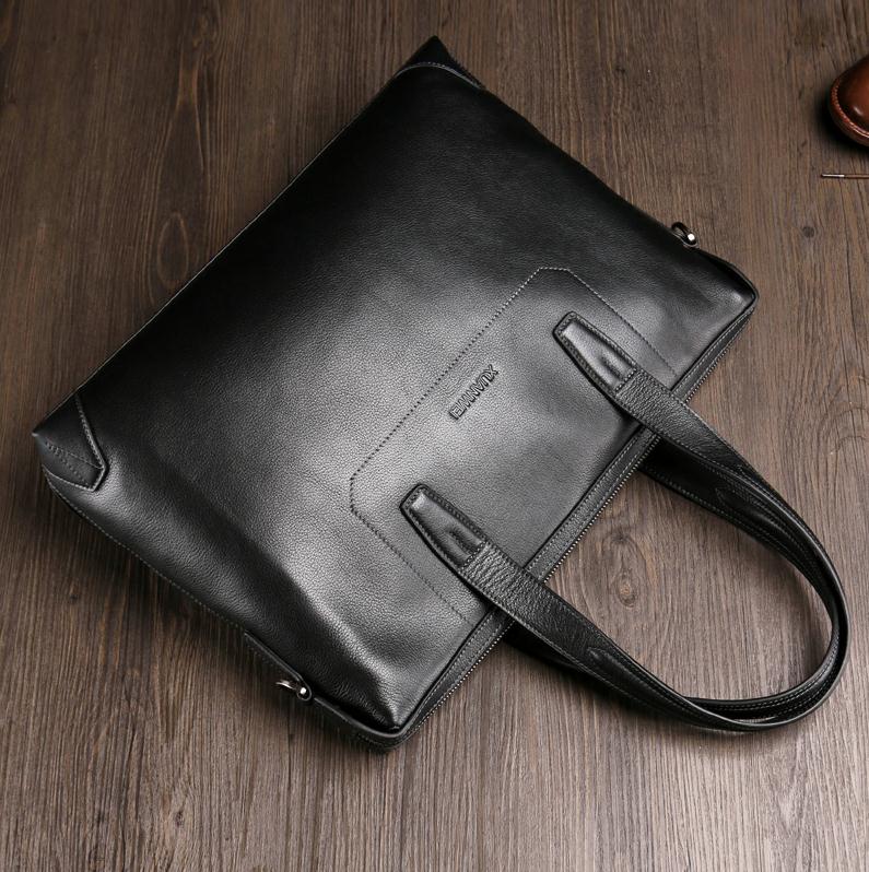 Large Capacity Business Briefcase Men Male Handbags Black Full-grain Cowhide Genuine Leather Crossbody & Shoulder Bags (XW9001)