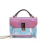 Laser Messenger Bags Women Fashion Jelly Transparen Shoulder Bags Holographic Plastic Handbags Hasp Lock Chains Crossbody Bag