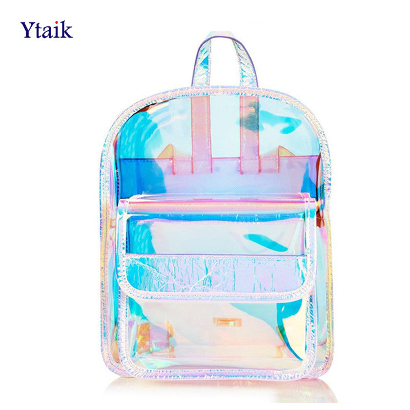 Laser Transparen Backpack Hologram Women Girls Backpack Clear Daily Backpack Teenage Girls Waterproof PVC Shiny Scho Bag