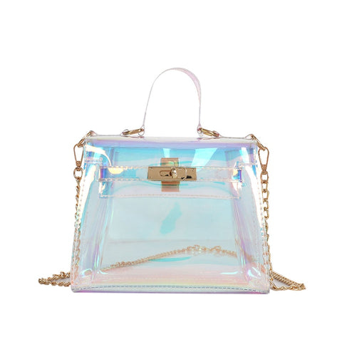 Laser messenger bags candy women fashion jelly Transparen handbag Plastic shoulder bags hasp Lock Chains handbags holographic