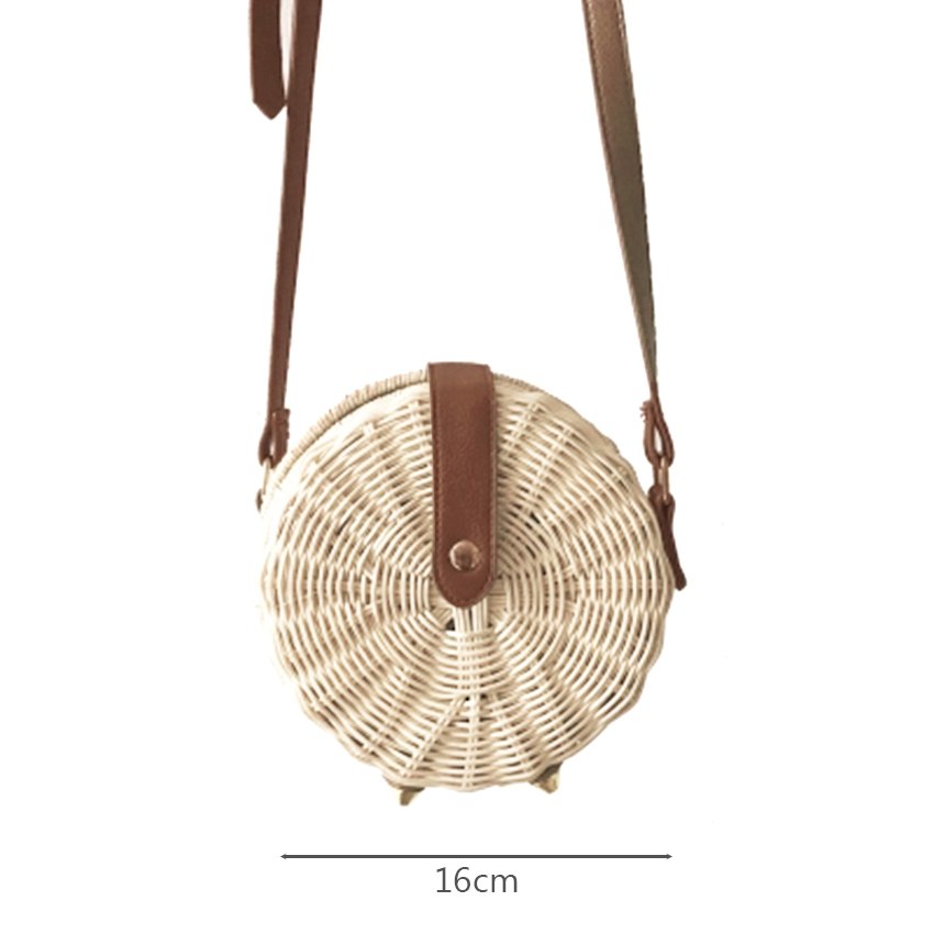 Straw Bag for women Bohemian Bali Rattan Beach bag Handbag Small Circle Lady Crossbody Handmade Kintted Shoulder Pock