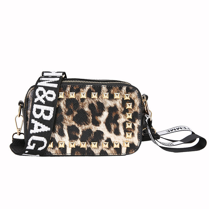 Leopard Flap Rive Leather Bags for Women 2018 Messenger Bag Women's Shoulder Bag Letter Strap B Double Zippers Mini Handbag