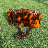 Leopard Pattern Acrylic Clutch Bag Retro Tortoiseshell Box Evening Bags Party Women Shoulder Chain Handbags Purse