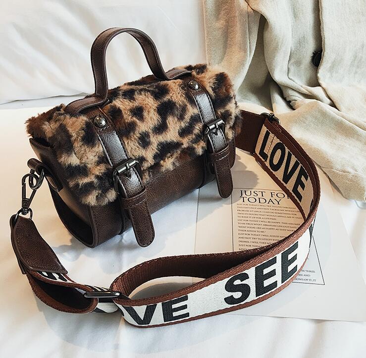 Leopard Plush Ladies Small Tote bag 2018 New High quality PU Leather Women's Designer Handbag Portable Shoulder Messenger Bags