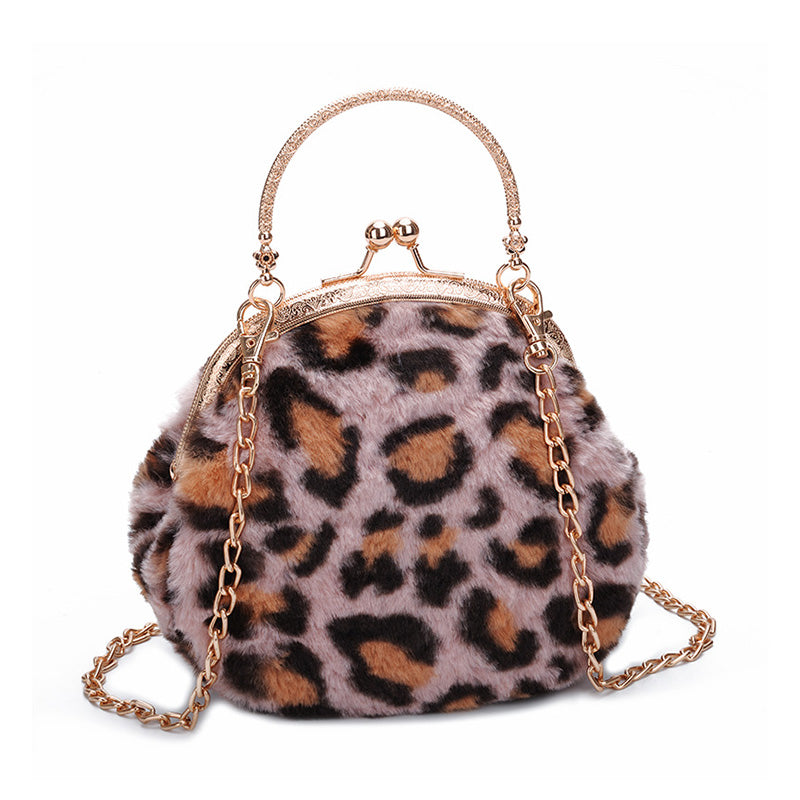 Leopard Plush Shell Ladies Handbag New Fashion Personality High Quality Casual Wild Shoulder Messenger Bag