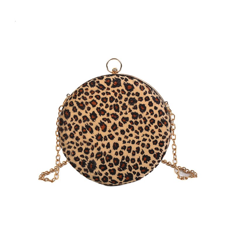 Leopard women's diamond package 2018 autumn new wild fashion personality small round bag shoulder messenger chain designer sac