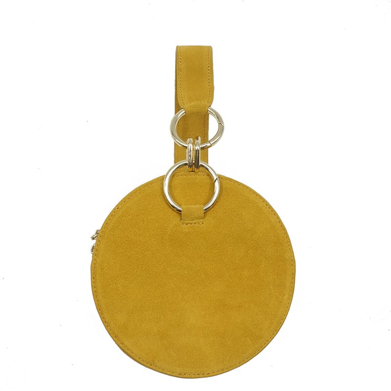 Round Clutch Bag Fashion Casual Female Circel Genuine Leather Suede Small Yellow Cellphone Wristlets Canteen Bag