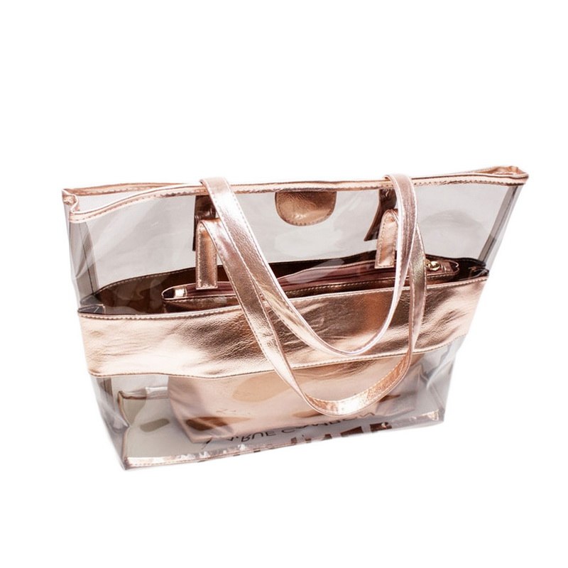 Bags For Women 2018 Fashion Shopper Bag Beach Clear Bag 2 Pieces Composite Tote Handbags For Girls Transparen Handbags