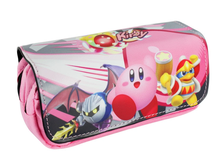 Lovely Kirby Pencil Bags Animation Pink Color Walle Kirby Large Capacity Double Zipper Pen Purse Bag Walle Cosmetic Wallets