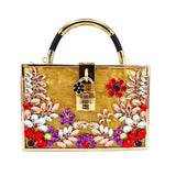 Luxury Box Shape Multicolor Crystal Metal Acrylic Chain Shoulder Bag Mini Flap Tote Women Handbags Ladies Messenger Bag