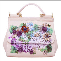 Luxury Designer Inspired Women Handbag Real Leather Embellishments Hydrangea Printed C Mini Shoulder Bag