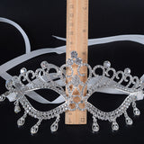 Elegant Diamond Rhinestone Mask Masquerade Party Crown Alloy Silver Wedding Ball Costume Masks