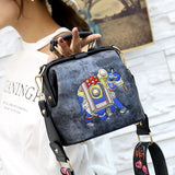 Luxury Embroidery Elephan Women Shoulder Bag Ladies Sof PU Leather Top-handle Party Bag Female Casual Doctor Messenger Tote