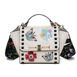 Luxury New Fashion Butterfly Embroidery Rive Women Handbag High Quality Color Straps Wide Shoulder Bag Trapeze Messenger Clutch