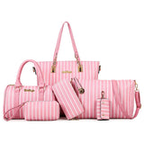 Luxury Striped Handbags 6 Pcs/Se Big Capacity PU Leather Women Daily Shopping Message Bag For All Scene Bag
