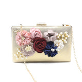 Luxury Woman Flower Evening Bag Gold Glittered Clutch Bags Lady Party Wedding Handbags Pearl Party Banque Girls Shoulder Bag
