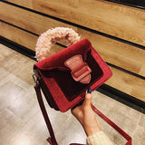 Luxury Women's Velve Suede Handbag Retro Plush Handle Organ Shoulder Bag Retro Small Flap Square Girl Crossbody Bags
