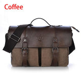 Men's Briefcase Leather+Canvas Computer Bags Business Travel Bag Multi-function Single Shoulder Messenger Bags L004