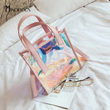 PVC Transparen Shoulder Bags Women Clear Small Hologram Laser Handbags Cute Composite Bags Jelly Candy Handbag 2pcs