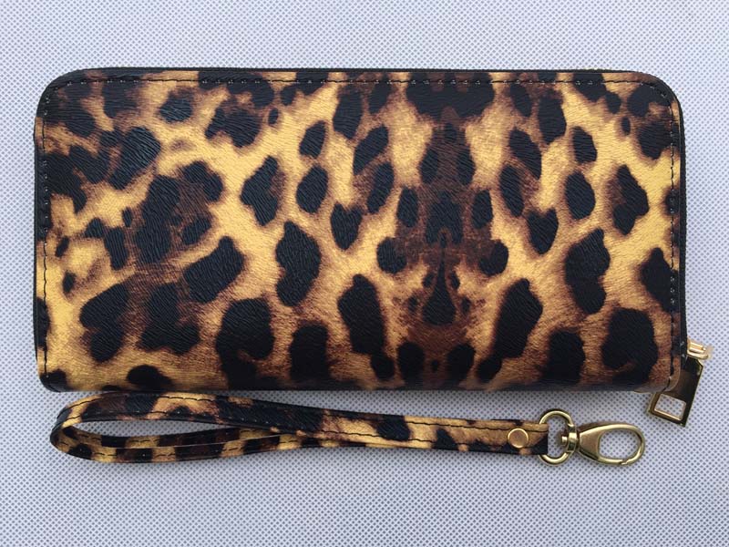New PU women long walle leopard zipper walle high quality wristle walle lady cellphone purse large capacity