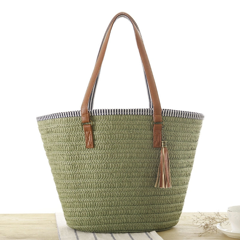 Summer Style Beach Bag Women Straw Tassel Shoulder Bag Brand Designer Handbags High Quality Ladies Casual Travel Bags
