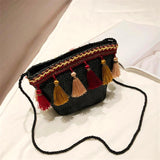 Handbag Bag Female Solid Bags for Girls Zipper Vintage Women Weaving Tassel Messenger Crossbody Bag Beach Bags Jul27PY