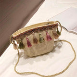 Handbag Bag Female Solid Bags for Girls Zipper Vintage Women Weaving Tassel Messenger Crossbody Bag Beach Bags Jul27PY