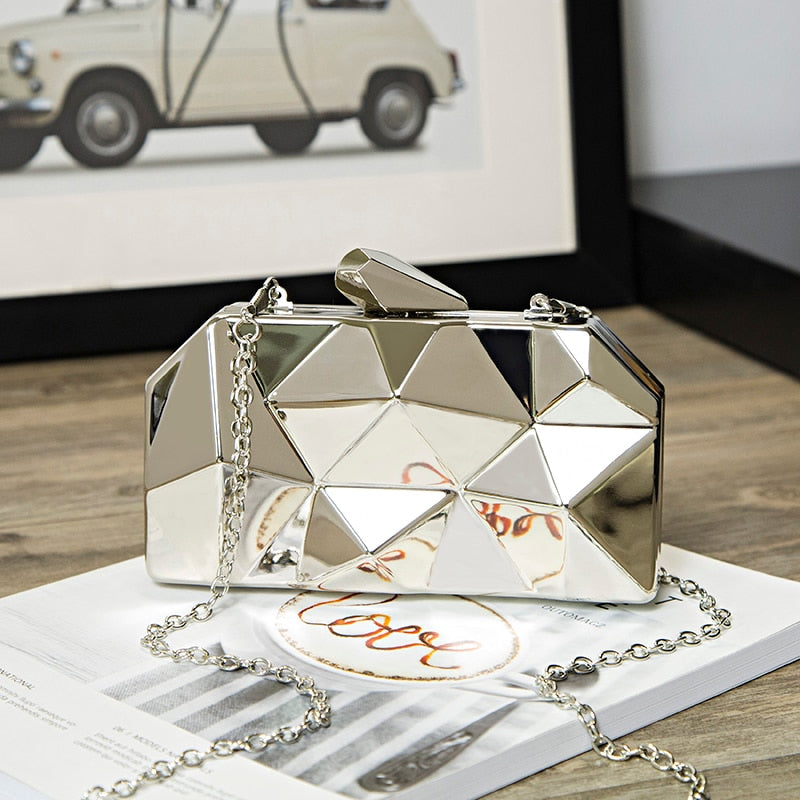Gold Acrylic Box Geometry Clutch Evening Bag Elegen Chain Women Handbag For Party Shoulder Bag For Wedding/Dating/Party